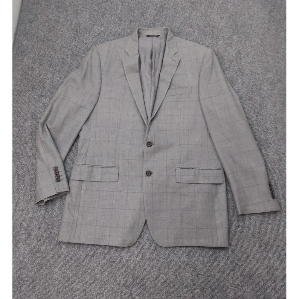 Ralph Lauren Jacket Blazer Mens 42 L Gray Plaid Silk Wool 2 Button Sport Coat